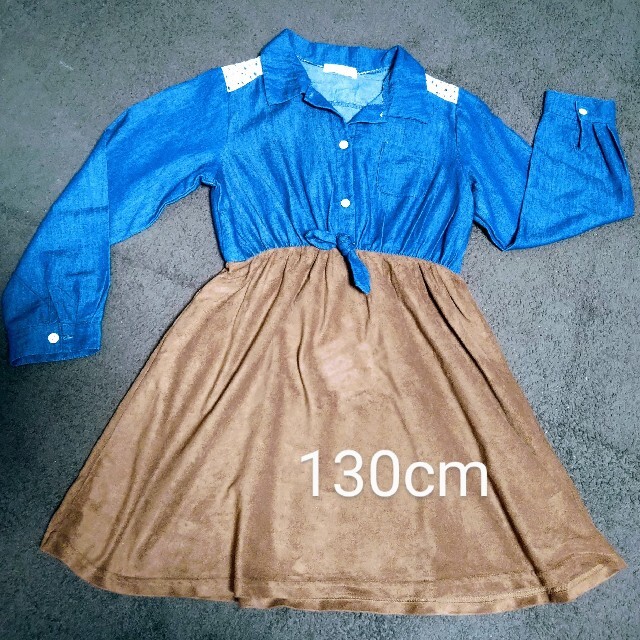 【美品！】デニムワンピース　チュニック　シャツワンピース　130cm キッズ/ベビー/マタニティのキッズ服女の子用(90cm~)(ワンピース)の商品写真