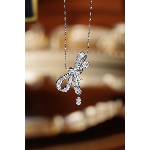 定番人気! リボンモチーフ 天然ダイヤモンドネックレス0.68ct k18