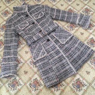 クードシャンス(COUP DE CHANCE)のマキ様専用  クードシャンス スタンドカラー フリンジ ツイード コート(ロングコート)