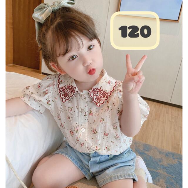 半袖 花柄 ブラウス デニム ショートパンツ 120 セットアップ キッズ/ベビー/マタニティのキッズ服女の子用(90cm~)(ブラウス)の商品写真