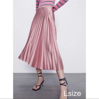 ザラ(ZARA)の未使用☆ZARA ザラ サイズL サテンプリーツスカート ローズ(ロングスカート)