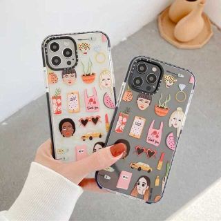 iPhoneXSケース　透明クリアカバー　おしゃれ女子　リングトラ口紅サボテン車(iPhoneケース)