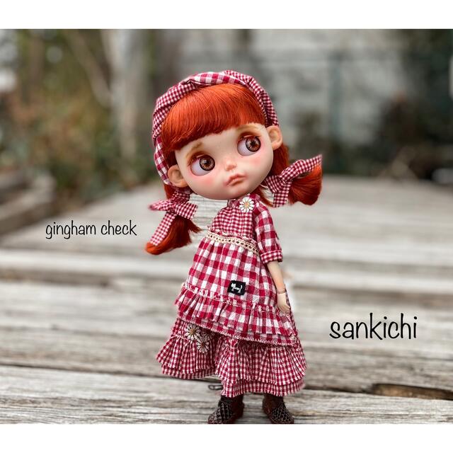 sankichi*ブライス アウトフィット「ギンガムチェックのワンピ〜ピンク」