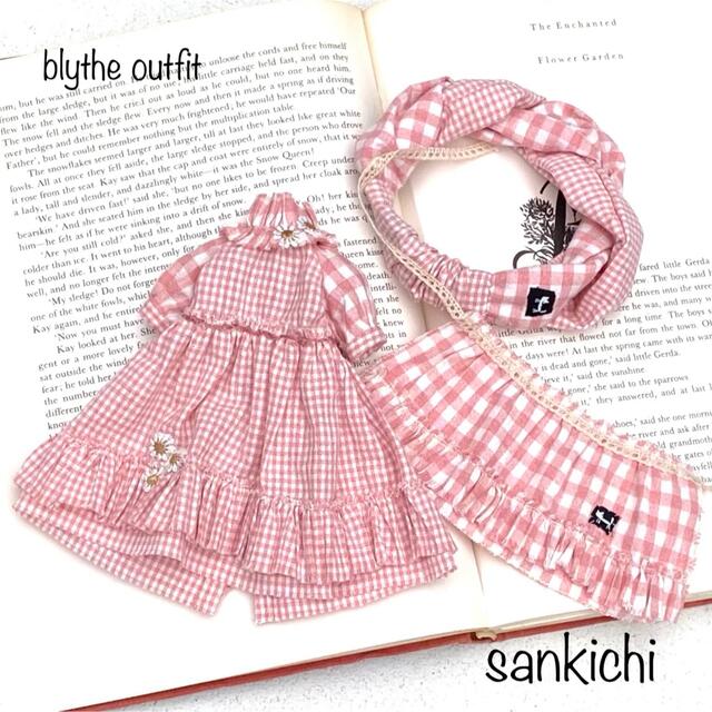 sankichi*ブライス アウトフィット「ギンガムチェックのワンピ〜ピンク」