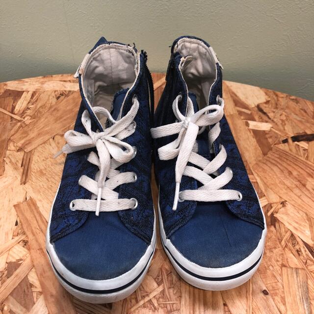 VANS(ヴァンズ)のオシャレvansスニーカー19.0☆ミドルカットブルーファスナー付き キッズ/ベビー/マタニティのキッズ靴/シューズ(15cm~)(スニーカー)の商品写真