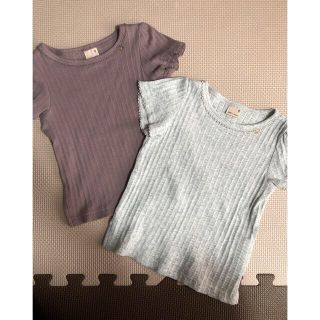 プティマイン(petit main)の皐様専用プティマイン テレコパフ袖Tシャツ2枚、テータテートTシャツ90(Tシャツ/カットソー)