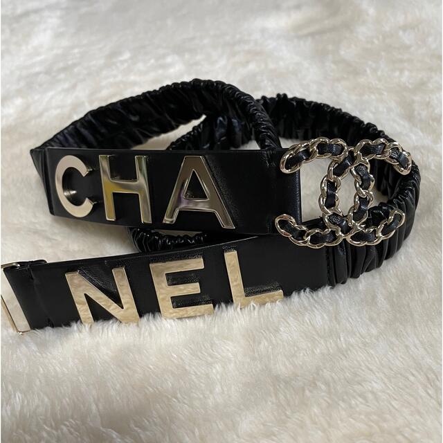 美品♡ CHANEL  チェーンCC ロゴ　レザー　ベルト　黒