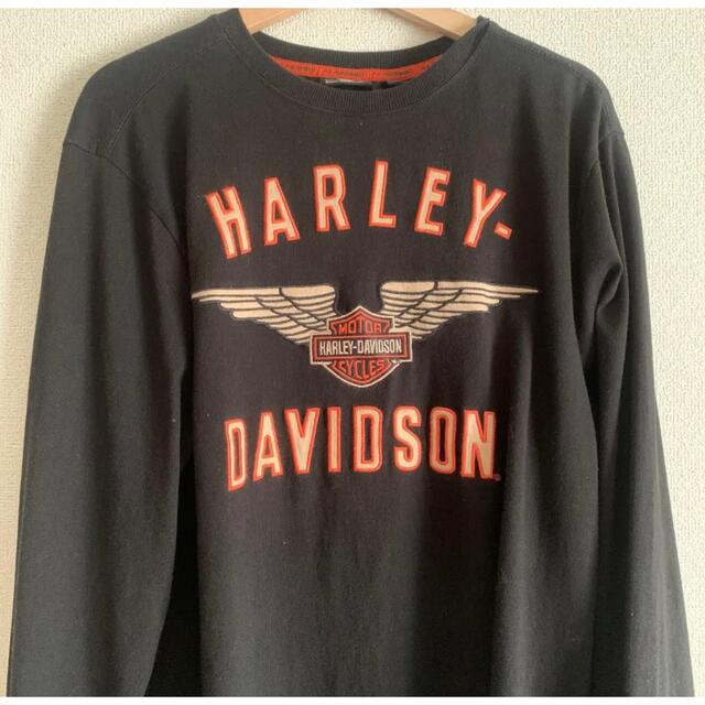 Harley Davidson(ハーレーダビッドソン)の希少　ハーレーダビッドソン　ビッグ刺繍　ロンT L 黒 メンズのトップス(Tシャツ/カットソー(七分/長袖))の商品写真