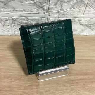 高級　クロコダイル　二つ折り　財布　マッド　グリーン　一枚革　マッド(長財布)