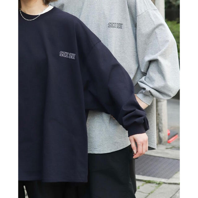 Tシャツ/カットソー(七分/長袖)XL SEE SEE SUPER BIG LS TEE ネイビー　seesee