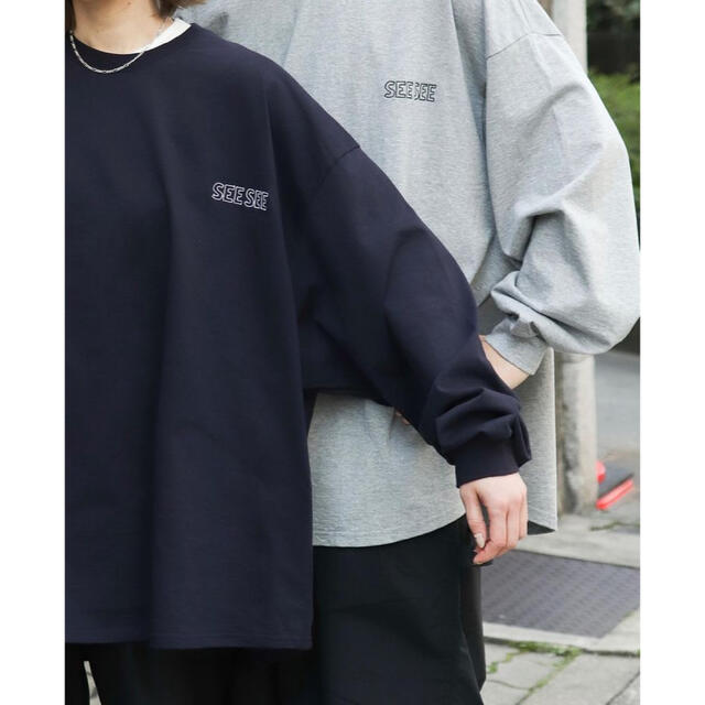 XL SEE SEE SUPER BIG LS TEE ネイビー　seeseeTシャツ/カットソー(七分/長袖)