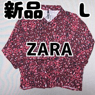 ザラ(ZARA)の新品 未使用 ZARA プリントブラウス レッド系 L(シャツ/ブラウス(長袖/七分))