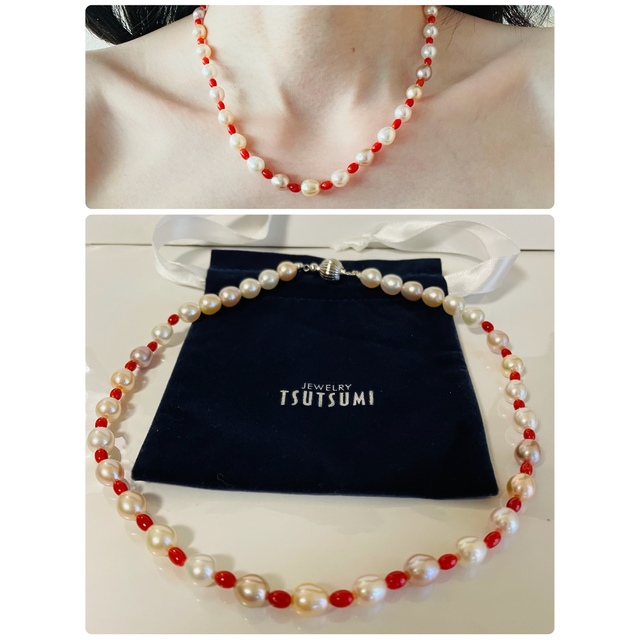 JEWELRY TSUTSUMI(ジュエリーツツミ)の未使用　本真珠　ネックレス 珊瑚コラボ❤️一目惚れ💖魅力お品物 レディースのアクセサリー(ネックレス)の商品写真