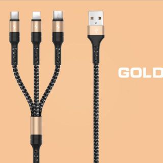 スマホ充電ケーブル（ＧＯＬＤ）　3 in 1マルチ【高速５Ａ】(その他)