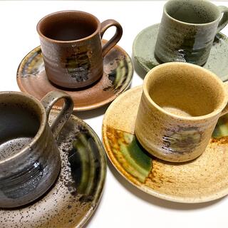 おしゃれ コーヒーカップ 4客 未使用 陶器 渋い 食器 セット カフェ(グラス/カップ)