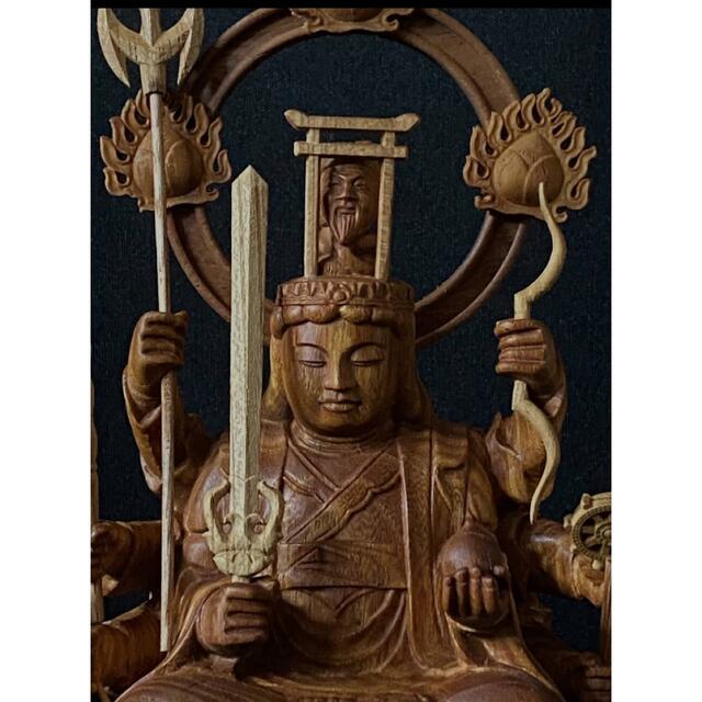 新作　総欅材　仏教工芸品　木彫仏教　仏師で仕上げ品　八臂弁財天 八臂辨財天座像 エンタメ/ホビーの美術品/アンティーク(彫刻/オブジェ)の商品写真