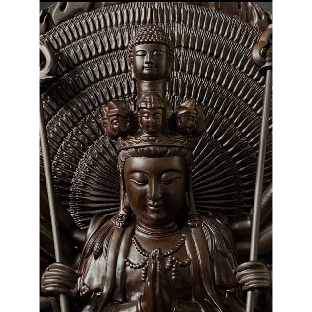 珍品 大型高62cm 黒壇材 仏教工芸品 木彫仏像 極上品 千手觀音菩薩座像 ...