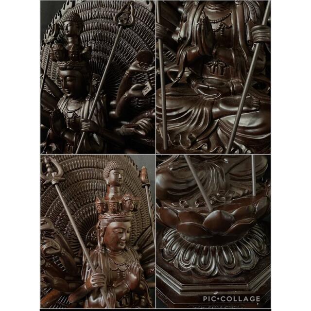 珍品 大型高62cm 黒壇材 仏教工芸品 木彫仏像 極上品 千手觀音菩薩座像 珍品 大型高62cm 黒壇材 仏教工芸品 木彫仏像 極上品 千手觀音菩薩座像