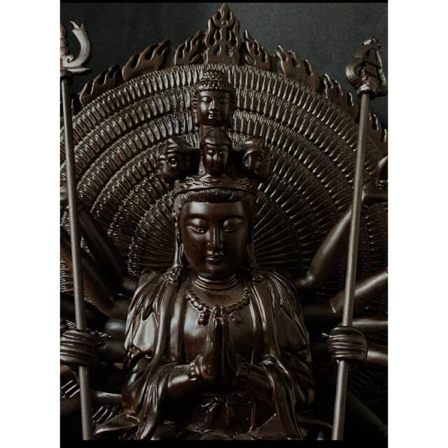 珍品 黒壇材 仏教工芸品 木彫仏像 極上品 千手觀音菩薩座像-