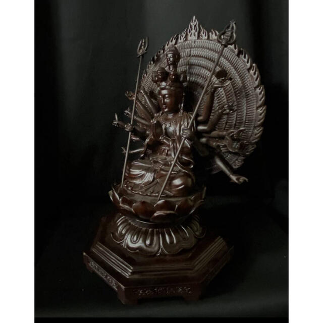 美術品/アンティーク珍品　黒壇材　仏教工芸品　木彫仏像　極上品　千手觀音菩薩座像
