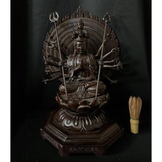 珍品　黒壇材　仏教工芸品　木彫仏像　極上品　千手觀音菩薩座像(彫刻/オブジェ)