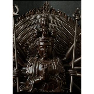 珍品　黒壇材　仏教工芸品　木彫仏像　極上品　千手觀音菩薩座像