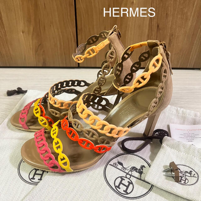 値頃 エルメス HERMES サンダル シェーヌダンクル フラット 美品