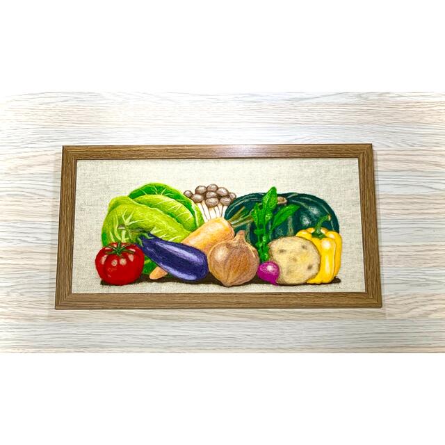 再販なし 羊毛フェルト 刺繍 アート  新鮮な野菜たち ハンドメイドのインテリア/家具(アート/写真)の商品写真