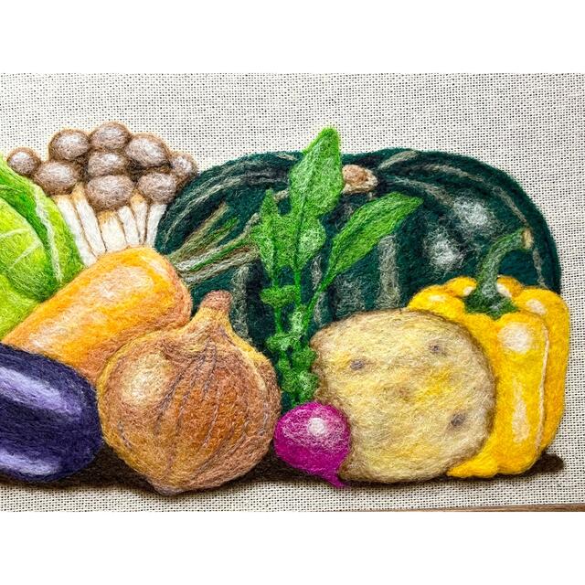 再販なし 羊毛フェルト 刺繍 アート  新鮮な野菜たち ハンドメイドのインテリア/家具(アート/写真)の商品写真