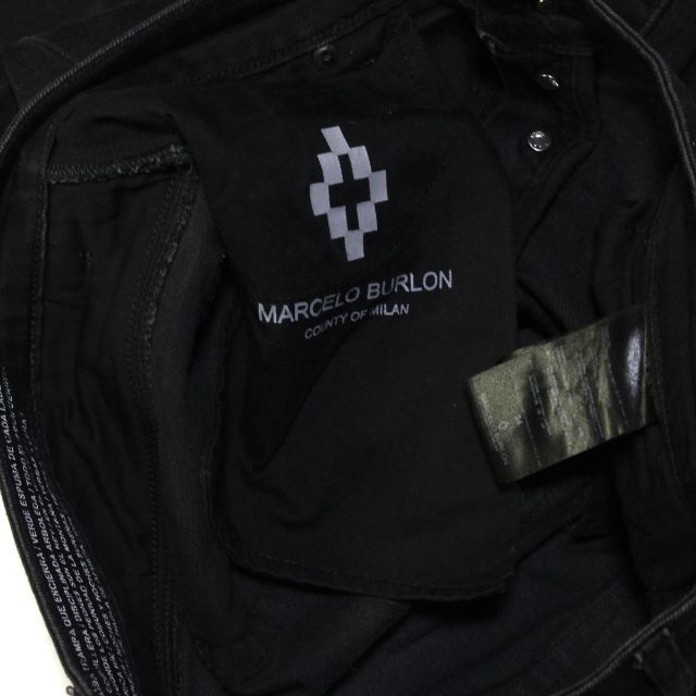marcelo burlon クラッシュ デニム パンツ 黒 ブラック マルセロ