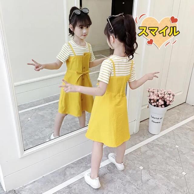 キッズワンピース　切り替え　鮮やか　半袖　女の子　夏服ピンク150 キッズ/ベビー/マタニティのキッズ服女の子用(90cm~)(ワンピース)の商品写真