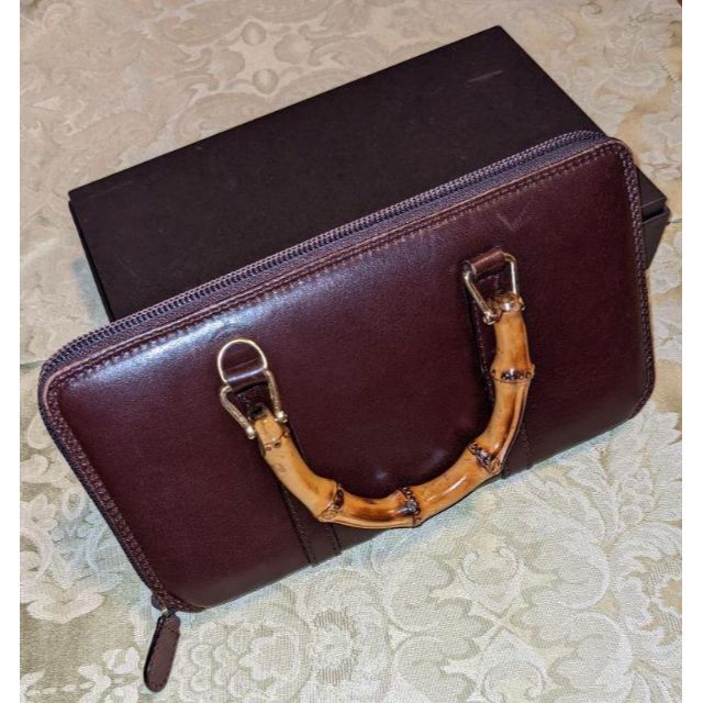 人気定番 GUCCI グッチ バンブー レザー ラウンドファスナー 長財布