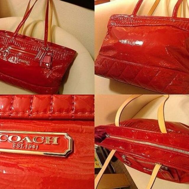 Coach(コーチ)ポピーリキッドグロスレッドトートバッグ