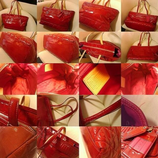 Coach(コーチ)ポピーリキッドグロスレッドトートバッグ