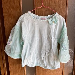 メゾピアノ(mezzo piano)の美品　1度着用　mezzo piano 7分袖　レース刺繍付きTシャツ　140(Tシャツ/カットソー)