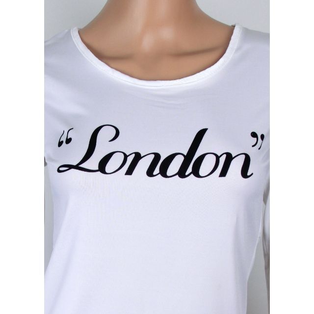 ロゴ入り Ｔシャツ 白 ホワイト Uネック 長袖 シンプル LONDON6028 レディースのトップス(Tシャツ(長袖/七分))の商品写真