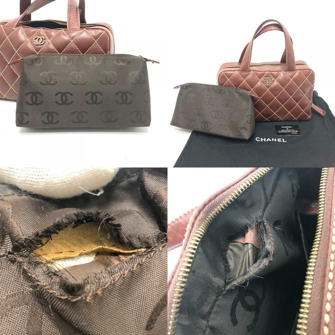 シャネル CHANEL ワイルドステッチ CC ココマーク カバン ヴィンテージ ハンドバッグ カーフスキン ブラウン 8