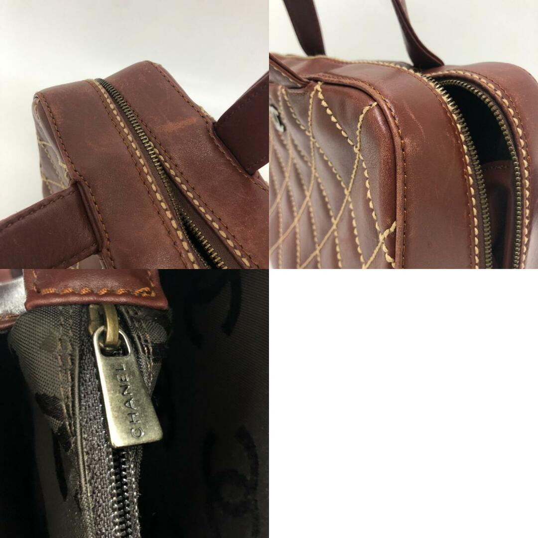 シャネル CHANEL ワイルドステッチ CC ココマーク カバン ヴィンテージ ハンドバッグ カーフスキン ブラウン 9