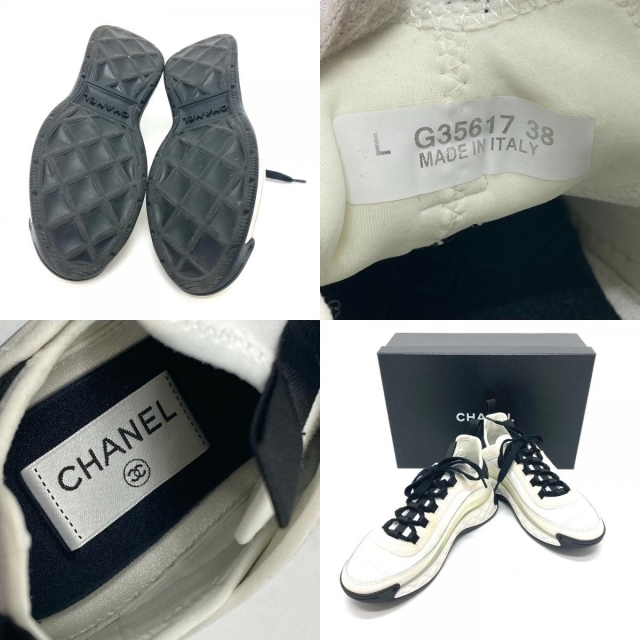 CHANEL(シャネル)のシャネル CHANEL ベルベット カーフ G35617 CC ココマーク シューズ スニーカー レザー/ファブリック ホワイト レディースの靴/シューズ(スニーカー)の商品写真