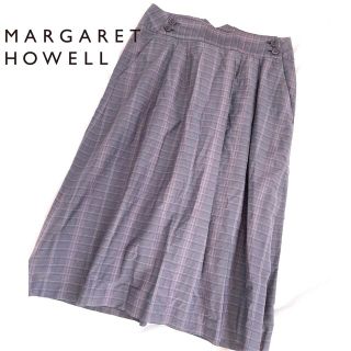 マーガレットハウエル(MARGARET HOWELL)のマーガレットハウエル　シルクコットン　ボタンデザインチェックスカート(ひざ丈スカート)