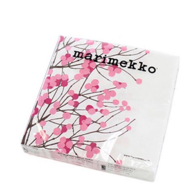 marimekko(マリメッコ)のマリメッコペーパーナプキン5枚セット　ルミマリヤ　ピンク×ホワイト ハンドメイドの素材/材料(その他)の商品写真