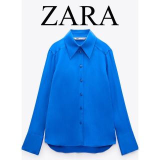 ザラ(ZARA)のZARA サテンシャツ　ブルー(シャツ/ブラウス(長袖/七分))