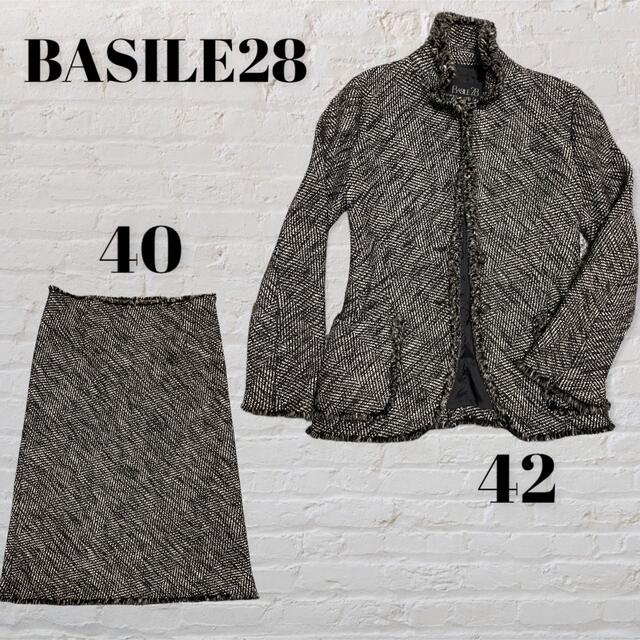 美品 BASILE28 バジーレ28 ツイード セットアップ ファー ジャケット