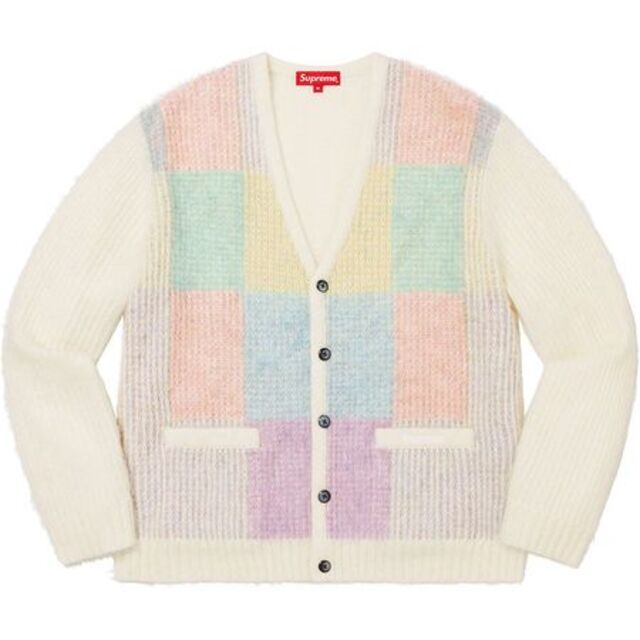 送込 L Supreme Brushed Grid Cardigan White