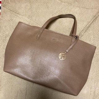 フルラ　FURLA ハンドバッグ　ロゴプレート　総柄　グレージュ