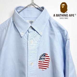 アベイシングエイプ(A BATHING APE)のA BATHING APE ボタンダウン 長袖 シャツ USA 刺繍 ロゴ M(シャツ)