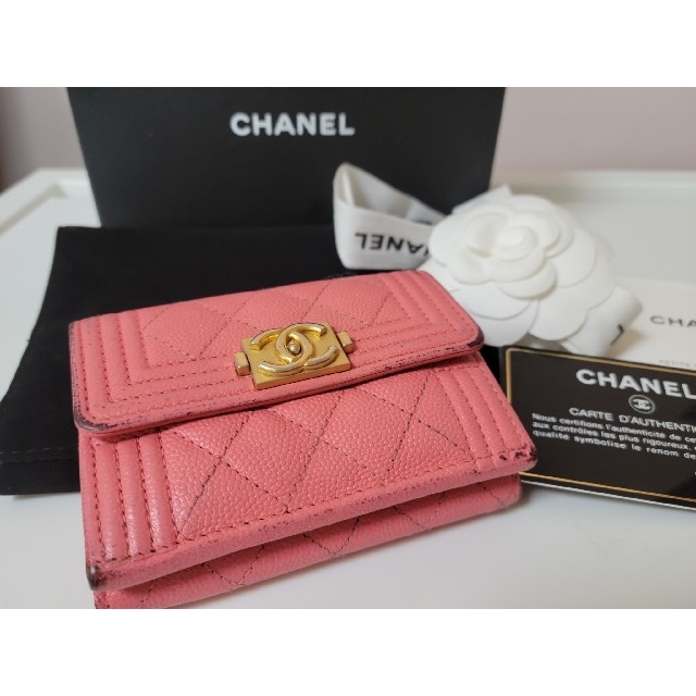 CHANEL　三ツ折　お財布　ピンク