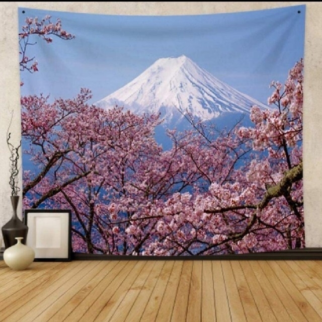 桜 さくら 富士山 タペストリー 壁掛け 布 背景 お花見 ステイホーム ピンク