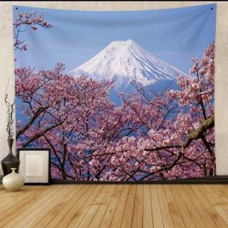 桜 さくら 富士山 タペストリー 壁掛け 布 背景 お花見 ステイホーム ピンク(その他)