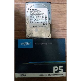 Crucial P5 M.2 250GB SSD+2.5インチ２TB HDD他(PCパーツ)